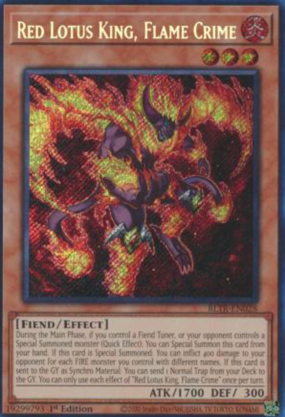 Red Lotus King, Flame Crime - BLTR-EN028 - Secret Rare 1st Edition