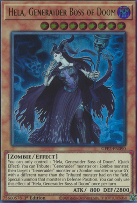 Hela, Generaider Boss of Doom - GFP2-EN090 - Ultra Rare 1st Edition