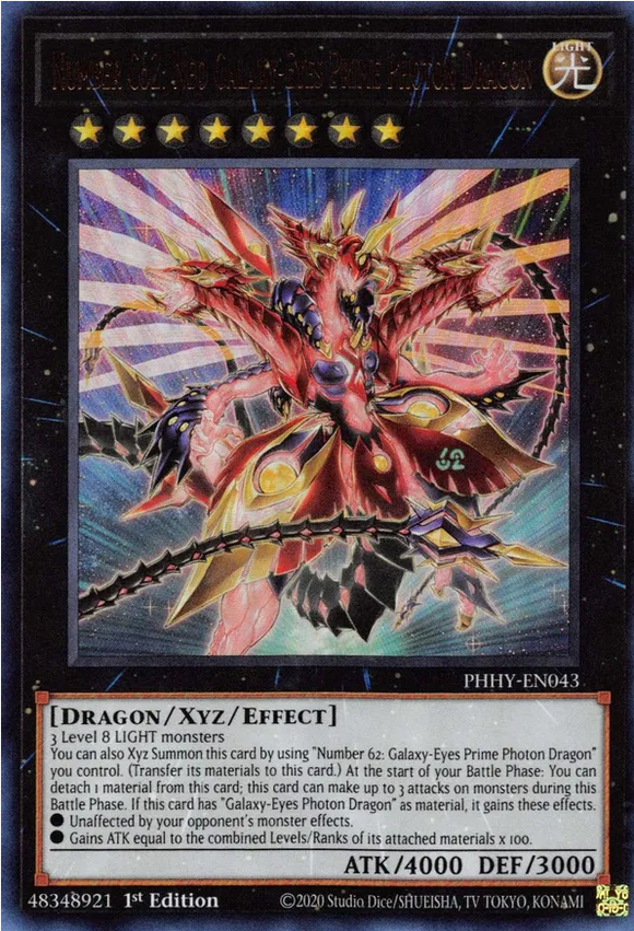 Number C62: Neo Galaxy-Eyes Prime Photon Dragon - PHHY-EN043 Ultra Rare 1st Edition